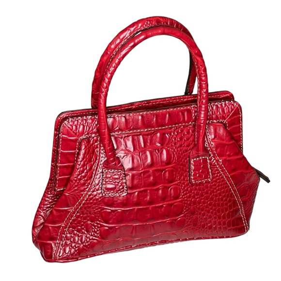 LIZ CLAIBORNE Crazy Horse Vintage Red Mock Croc Mini Satchel OS - Picture 2 of 11